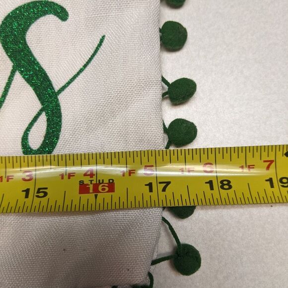Pillow cover, (1), off white green red, sparkle, green pompom trim - Picture 7 of 7